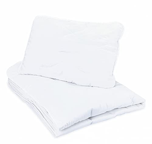Baby Bettdecke und Kissen Kinderdecke 100x135 cm und Babykissen 40x60 cm - Kinderbettdecke Kinder Bettdecken Set und Decke für Kleinkind Babybett Mikrofaser Weiß Oeko-Tex-Zertifikat