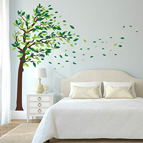 decalmile Wandaufkleber, großer Baum, grün, Wandaufkleber, Blätter, Baum, Pflanzen, Wanddekoration, Wohnzimmer, Kinderzimmer (XL, Grün, rechts)