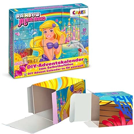 CRAZE DIY Adventskalender RAINBOW MERMAID Weihnachtskalender Meerjungfrau für Mädchen , Spielzeugkalender zum selber befüllen