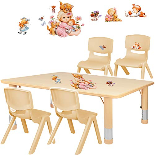alles-meine.de GmbH Sitzgruppe für Kinder - Tisch + 4 Kinderstühle - Größen & Motiv & Farbwahl - Kinder & Tierbaby/Holz farben - höhenverstellbar - 1 bis 8 Jahre - Plastik - fü..
