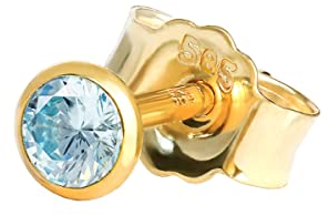 NKlaus Einzeln Ohrstecker echt Blautopas 585 Gelbgold 14 Karat Gold 3mm kleine Ohrring 7930