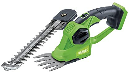 Draper D20 2-in-1 Cordless Hedge & Grass Trimmer 20V | 210mm x 8 mm Hedge Trimming | 80mm Grass Shear | Battery Not Included | Pruning Gardening Tool | 98505, Green
