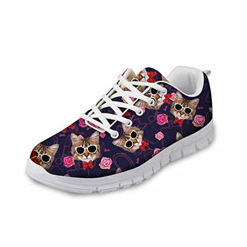 Howilath Noeud Papillon Chat Dames Chaussures Marche Maille Lunettes Soleil Rose Wedge Plate-Forme Sneaker Gym Cyclisme Jogging Entraînement EU 39
