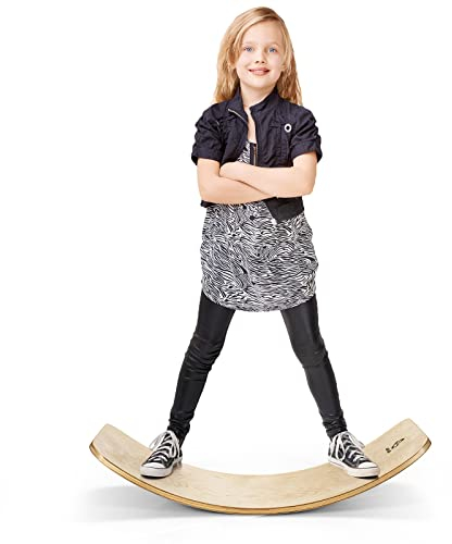 RELAX4LIFE Balance Board Holz, Wackelbrett mit Filz, Balancierbrett zum Üben des Gleichgewicht und Koordination, Wackelboard für Babys & Kinder & Erwachsene, bis 220 kg belastbar, Natur (90 x 30 cm)