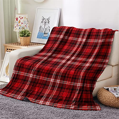 Chickwing Chickwin Couverture Plaid Flanelle, 3D Carreaux Imprimé Couverture Polaire Epaisse Microfibre Moelleuse Chaudes Légères Couvertures pour Voyager, Lit ou Canapé (Plaid Rouge,80x120cm)