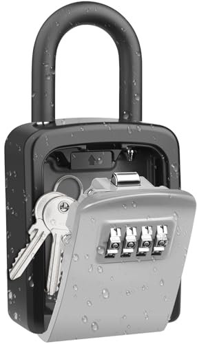 Diyife Schlüsseltresor mit Bügel, [Neueste] Wasserdichter Schlüsselkasten Schlüsselbox für den Außenbereich, Kombination Schlüsselsafe für Zuhause, Garage, Schule - Grau