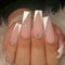 RUNRAYAY Pink & White French Fake Nails with Rhinestones, Splicing Press on Nails with French Tips, Long Stick on Nails, False Nails Art Kit for Women Girls