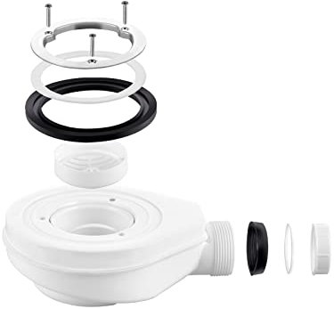 EMKE Kit de vidange bac de douche, drain de douche avec siphon, avec filtre à cheveux, kit de trou de vidange de bac de douche, blanc