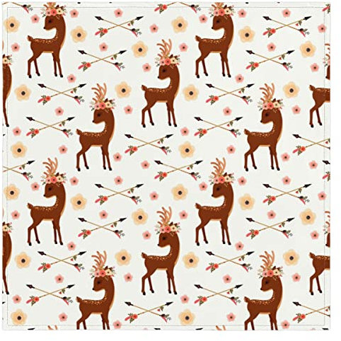 Niedliche Hirsch-Stoffservietten Blume Hirsch Waschbar Wiederverwendbare Küche Esstisch Servietten 1er Set 50x50cm