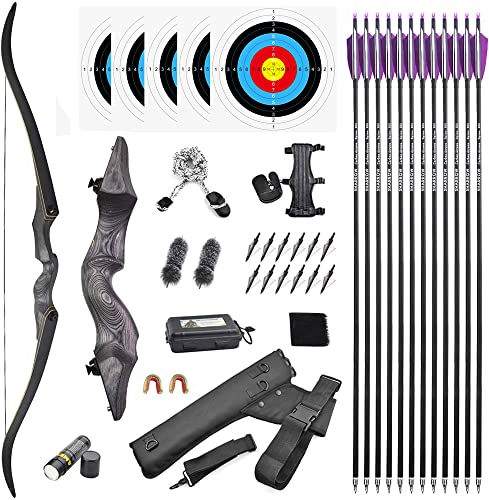 SHARROW 60 Zoll Bogenschießen Takedown Recurve Bogen und Pfeile Set 25-65lbs Traditioneller Jagdbogen Erwachsener Holz Bogen Griff Longbogen RH/LH (40lbs, Rechte Hand)