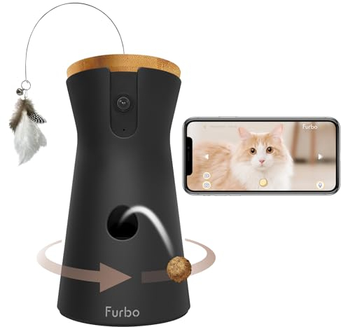 Furbo Cámara para Gatos 360° [CÁMARA BÁSICA] App, Vista giratoria de 360°, Visión Nocturna a Color, Seguimiento Automático, Alerta de Maullidos, Lanza Premios, Amada por Millones de Padres Gatunos