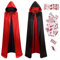 Bluelves Kinder Vampirumhang 140cm, Wendbar Schwarz Rot mit Kapuze, 30 Temporäre Tattoos, Vampir Kostüm für Halloween, Karneval, Cosplay, Party