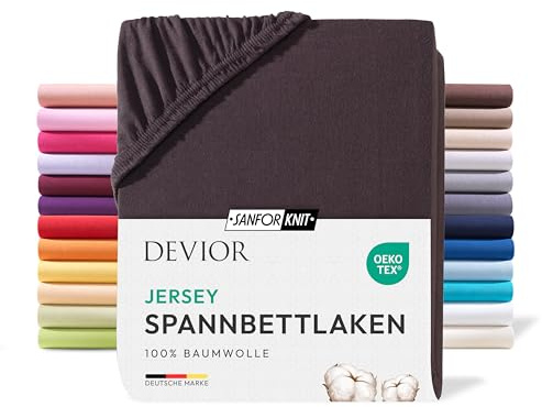 Devior Jersey Spannbettlaken 90x200cm - 100x200cm, 100% Baumwolle, Matratzenhöhe bis 22cm, Braun – 135 g/m² Anti-Statisches, atmungsaktives Bettlaken mit Einlaufschutz, Matratzenbezug Braun