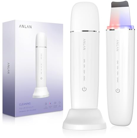 Ultraschallpeelinggerät ANLAN Skin Scrubber Ultraschall Rote und Blaue Lichttherapie IPX7 Wasserdicht Face Scrubber Porenreiniger Mitesser Akne Entferner mit Ladestation für Gesichtsreinigung