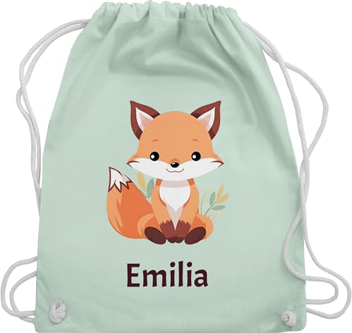 Turnbeutel Rucksack - Süßer Fuchs Geschenk mit Name personalisiert I Wildtiere I Raubtier I Fox - Unisize - Pastell Grün - kita beutel schul sporttasche +mit+fuchs fuchsmotiv stoffbeutel