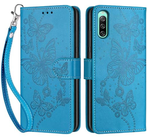 Handyhülle für Sony Xperia 10 IV Hülle, Premium PU Leder Flipcase Magnetverschlüsse Schutzhülle Klapphülle mit Kartenhalter und Faltbare Brieftasche Hülle für Sony Xperia 10 IV Handyhülle - Blau