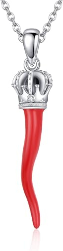 JERWLI Italienische Rote Horn Halskette Sterling Silber Cornicello und Mano Cornuto Glück Schutz Amulett Anhänger Schmuck für Frauen Mädchen