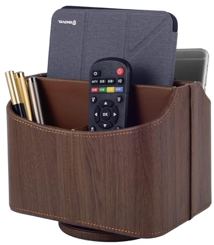 XNONE 360-drehender Fernbedienungshalter, 5-Teile Nachttisch PU-Leder Multifunktionale Organizer Büro Schreibtisch Organizer Aufbewahrungsbox für iPad Mini/Stift/Telefon/Medien (deep coffee)