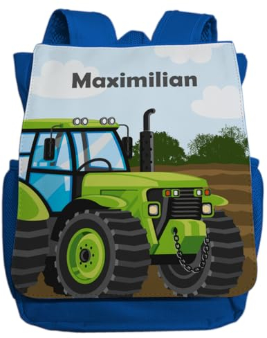 minimutz Kindergartenrucksack Jungen - Personalisiert mit Namen - Kinderrucksack Traktor Trekker Bauernhof - Kleiner Freizeitrucksack Kita Kindergarten 2-5 Jahre (royalblau)