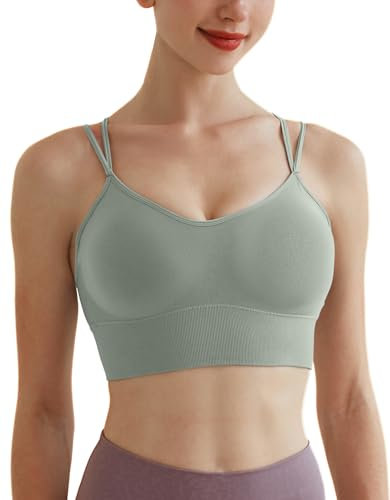 Memoryee Sujetadores Deportivos Mujeres Acolchado Cruzado Volver Strappy Sin Aros Push Up Impacto Medio Chaleco Crop Top para Correr Yoga Danza Verde XXL
