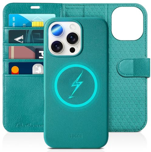 TUCCH Case for iPhone 16 Pro Max (6.9) 2024, [2 in 1] Detachable Wallet Stand Flip Case with[RFID Blocking][Wireless Charging][Card Holders] Removable Magnetic PU Leather Shockproof Cover, Full Cyan