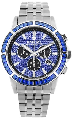 LOUIS XVI Majesté Iced Out 1133 - Ø43 mm - Herren Uhr - Wasserdicht - Mit Saphirglas - Armband Silber - Zifferblatt CZ-Diamanten Blau - Schweizer Quarzwerk