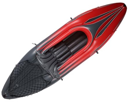 Aufblasbares Kajak, 1 Person PVC UV-Beweis Portable aufblasbare Touring Kajak mitHandpumpe und Tragetasche rgonomische hohe Rückenlehne Sitz leicht faltbar Blow Up Kanu Boot (Rot)