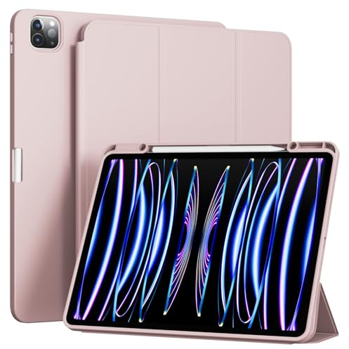 GKABXY Case for iPad Air 13 Inch (M3/M2) 2025/2024, ipad Pro 12.9 inch 6th/5th/4th Generation 2022/2021/2020, Soft TPU Back Cover with Pencil Holder, Auto Wake/Sleep, Trifold Stand case, Pink