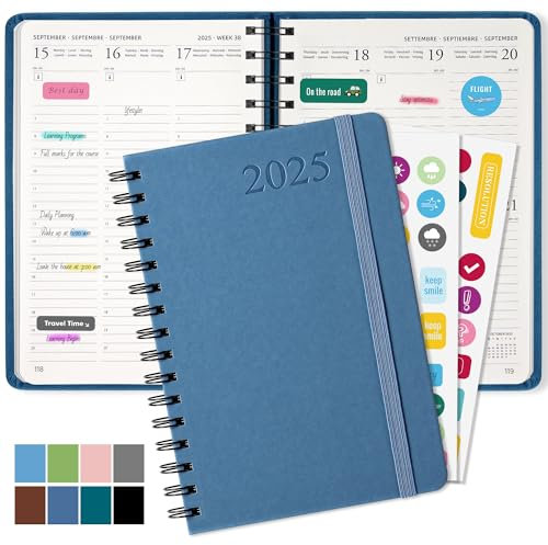 Kalender 2025 Buchkalender A5, Terminplaner (Jan.2025-Dez) Planer ist aus Strapazierfähigem PU-Leder Gefertigt, Terminkalender 2025 für Büros, Schulen, Organisatoren (Dunkelblau)