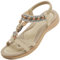 Acfoda Sandales Femme Été Chic Plates Confortable Bohême Chaussure Léger Mules Tongs Orthopédiques Sandalette Cuir nus pieds avec Strass Beige 38