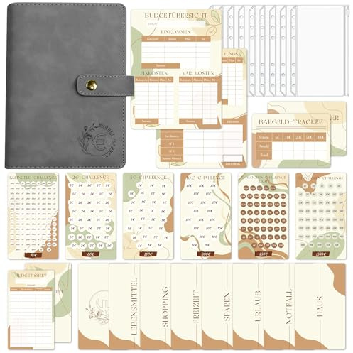 BIROYAL A6 Budget Planner Deutsch, Geld Sparen mit 6 Sparchallenge | Budget Binder mit Sicherer Druckknopf-Verschluss, Finanzplaner Haushaltsbuch, Sparbuch für Geld mit Umschlagmethode