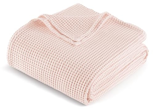 Exclusivo Mezcla Plaid Couverture en 100% Coton Gaufré, Légère, Douce et Confortable pour Lit, Canapé et Bureau, Toutes Les Saisons, 220x240 cm, Rose