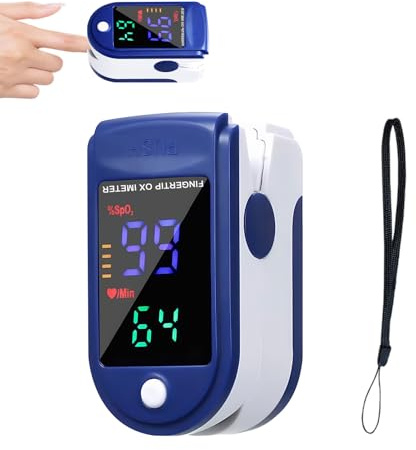 Pulsoximeter Fingeroximeter,Sauerstoffsättigung Messgerät Finger, Blutsauerstoffmessgerät Finger für Erwachsene Kinder,Pulsoximeterfür Zuhause, mit Lanyard
