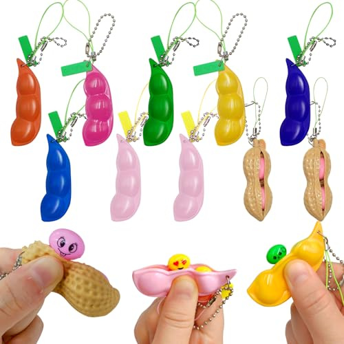 AIZHAZHA 10PCS Squeeze Bean und Erdnüsse Toy, Fidget Toy Bohne, Anti Stress Spielzeug Erbsen Erdnuss Anhänger für Anti-Angst, Squishy Bean Toys Schlüsselanhänger, Party Favor, Klassenzimmer Prämien