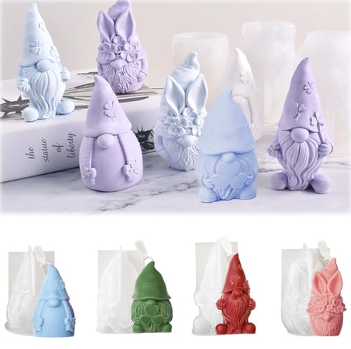 SVOCK Silikonformen Gießformen Wichtel, 4 Stück Gießformen Silikon Wichtels, Silikonformen Gießform Weihnachten Frühling Ostern, Kerzen Selber Machen Set