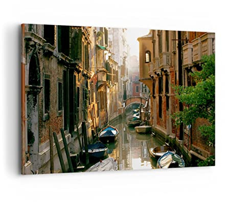 ARTTOR Leinwandbild 100x70cm Wandbild Architektur Städte - 2532 | Venedig Brücke Wasser Groß Wanddekoration Wohnzimmer Schlafzimmer Küche Wanddeko Wand Kunstdruck Wandkunst Wall Decor ARTTOR