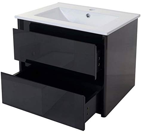 Mendler Waschbecken + Unterschrank HWC-B19, Waschbecken Waschtisch Badezimmer, Hochglanz 50x60cm - schwarz