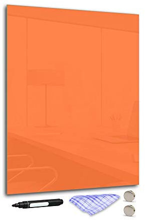 DekoGlas Magnettafel 'Orange' aus Glas 120x90cm, Memoboard inkl. Stift, Tuch & Magnet, Metall-Pinnwand für Küche & Büro