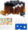 BENECREAT 30 Packung 2ml Bernsteinglas Rollflasche mit schwarzer Kappe Mini Brown ätherische Ölrolle auf Flasche mit 4 Trichtern, 1 Öffner, 10 Stück 3ml Tropfer und 1 Blatt Aufkleber für Parfüm