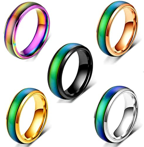 Conruich 5 Stück Stimmung Ring, Farbwechselring, Edelstahl Temperatur Emotion Ring, Unisex Mode Schmuck für Tägliche Tragen Party Schmuck Geburtstagsgeschenk, Valentinstag Jubiläum
