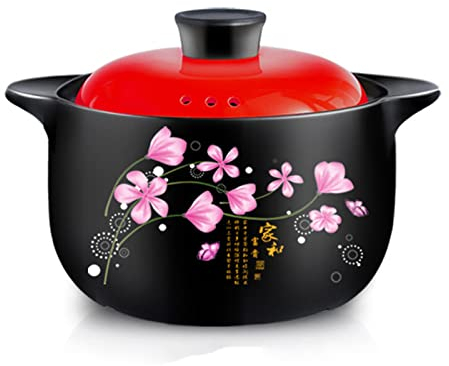 Cacerola de cerámica, olla de barro con tapas, platos de pan de medicina de la salud, utensilios de cocina con patrón de flores de plantas de estilo chino, ollas de sopa de olla para el hogar comercia