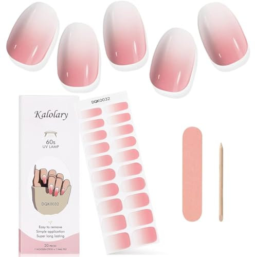 Kalolary Gel Nail Polish Strips, Nail Gel Art Sticker Waterproof Full Nail Wraps Decal Sets with Nail File and Stick for Women Girls Nail Art Decor (UV/LED Lamp Required) (Gradient Pink)