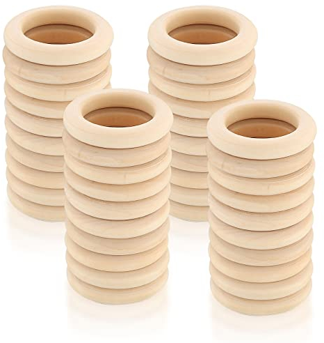40 Stück Holzringe zum Basteln, Natürliche Holz Ringe, Makramee Ringe für DIY Schmuck Makramee Armband Anhänger Hängende Dekoration Ringe - 55 mm