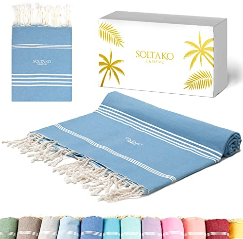 SOLTAKO Fouta Bali Strandtuch groß 300x200 aus 100% Baumwolle - Stranddecke für Familie-Saunatuch- Badetuch XXL-sandfreie Strandliege-Hamamtuch als Geschenk verpackt