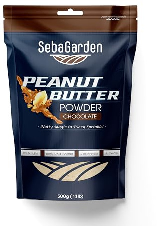 Seba Garden Peanut Butter Powder, Chocolate, 500gr Defatted, Healthy,Plant Based, Vegan Protein, Non-GMO,Certified Gluten Free and Vegan, Keto Friendly, Low Carb and Bpa-free
