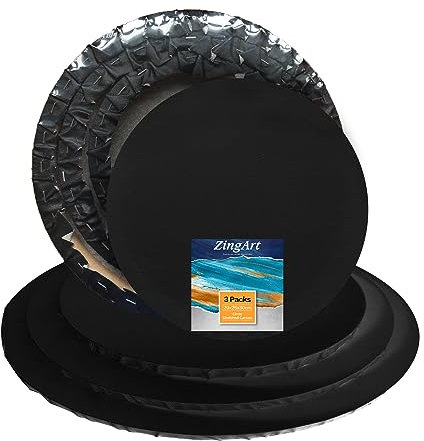 ZingArts 3er Pack Runde Leinwand - 20cm 25cm 30cm - Schwarz Bespannte Rahmen - 100% Baumwolle, Flach für Ölmalerei, Aquarellfarbe