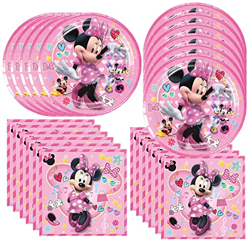 DoMiDoLa Lot de 40 fournitures de fête d'anniversaire Minnie comprenant 20 assiettes, 20 serviettes pour la décoration de fête Minnies