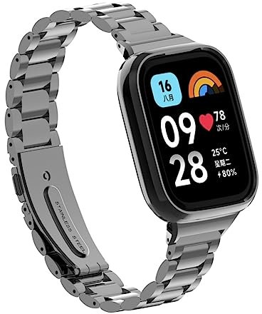 GIOPUEY Correas Compatible con Redmi Watch 3 Active, Acero Inoxidable La Correa [Resistente al Desgaste] Pulsera - A-Black
