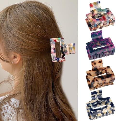 Lot de 4 pinces à cheveux rectangulaires de taille moyenne - Antidérapantes - Motif léopard - Convient pour les femmes et les filles (marbre)