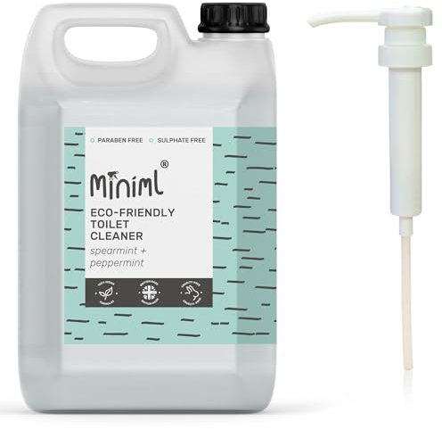 Miniml Eco Toilet Cleaner Spearmint & Peppermint - 5L Refill and 5L Pump - All Natural Limescale Remover, Descaler and Heavy Duty Refill Rim & Bowl - Antibacterial Bleach - 100% Vegan & Cruelty Free